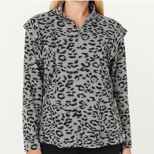 JohnPaulRichard Gray and Black Animal Print Quarter 1/4 Zip Women's Top - Medium